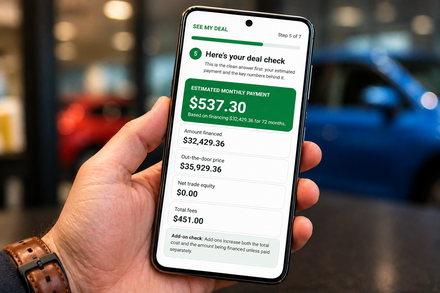 Smartphone deal check in showroom setting